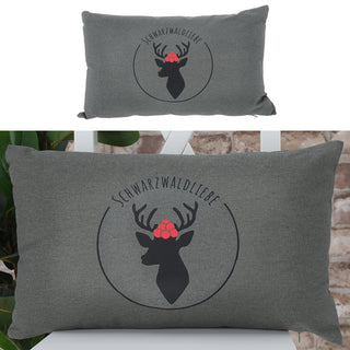 Sofakissen "Schwarzwaldliebe" 50x30cm Hirsch weiß/schwarz 280g Füllung grau Sofakissen Kuschelkissen Herz Dekokissen Reißverschluss waschbar