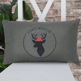 Sofakissen "Schwarzwaldliebe" 50x30cm Hirsch weiß/schwarz 280g Füllung grau Sofakissen Kuschelkissen Herz Dekokissen Reißverschluss waschbar