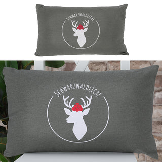 Sofakissen "Schwarzwaldliebe" 50x30cm Hirsch weiß/schwarz 280g Füllung grau Sofakissen Kuschelkissen Herz Dekokissen Reißverschluss waschbar