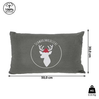 Sofakissen "Schwarzwaldliebe" 50x30cm Hirsch weiß/schwarz 280g Füllung grau Sofakissen Kuschelkissen Herz Dekokissen Reißverschluss waschbar