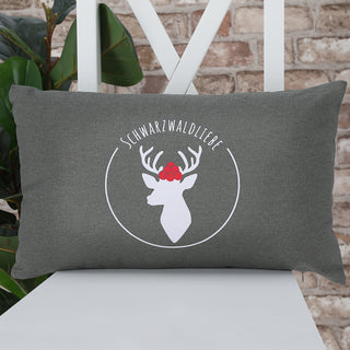 Sofakissen "Schwarzwaldliebe" 50x30cm Hirsch weiß/schwarz 280g Füllung grau Sofakissen Kuschelkissen Herz Dekokissen Reißverschluss waschbar