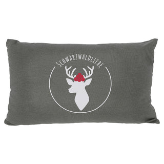 Sofakissen "Schwarzwaldliebe" 50x30cm Hirsch weiß/schwarz 280g Füllung grau Sofakissen Kuschelkissen Herz Dekokissen Reißverschluss waschbar
