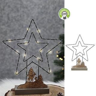 LED Stern Wintermotiv zum Aufstellen Eisen MDF 22x27x5cm batteriebetrieben 11 LEDs warmweiß Leuchtstern