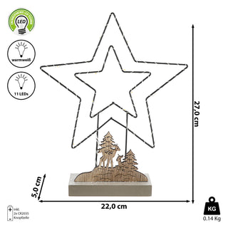 LED Stern Wintermotiv zum Aufstellen Eisen MDF 22x27x5cm batteriebetrieben 11 LEDs warmweiß Leuchtstern