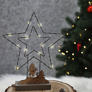 LED Stern Wintermotiv zum Aufstellen Eisen MDF 22x27x5cm batteriebetrieben 11 LEDs warmweiß Leuchtstern