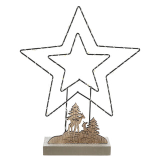 LED Stern Wintermotiv zum Aufstellen Eisen MDF 22x27x5cm batteriebetrieben 11 LEDs warmweiß Leuchtstern
