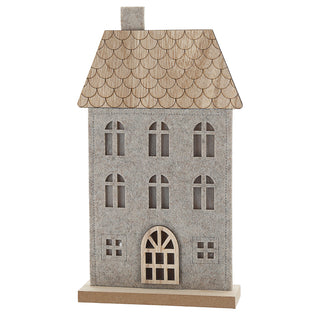 LED Haus auf Holzfuss Polyesterfilz 17x30x5cm 9 LEDs batteriebetrieben Timerfunktion Leuchthaus Dekohaus