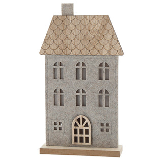 LED Haus auf Holzfuss Polyesterfilz 17x30x5cm 9 LEDs batteriebetrieben Timerfunktion Leuchthaus Dekohaus