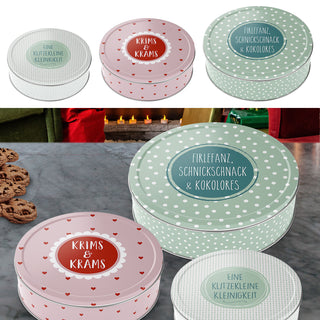 Gebäckdose 3er Set beschriftet Pastellfarben 3 Größen rund Metall Aufbewahrung Keksdose Cookies