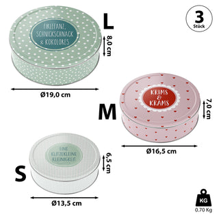 Gebäckdose 3er Set beschriftet Pastellfarben 3 Größen rund Metall Aufbewahrung Keksdose Cookies