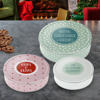 Gebäckdose 3er Set beschriftet Pastellfarben 3 Größen rund Metall Aufbewahrung Keksdose Cookies
