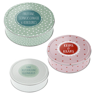 Gebäckdose 3er Set beschriftet Pastellfarben 3 Größen rund Metall Aufbewahrung Keksdose Cookies