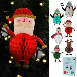 Christbaumschmuck Weihnachtsfiguren Honeycomb 5er Set bunt Papier 300gsm Hänger Rentier Elf Pinguin Santa Eisbär