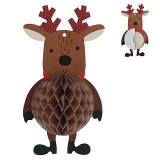 Christbaumschmuck Weihnachtsfiguren Honeycomb 5er Set bunt Papier 300gsm Hänger Rentier Elf Pinguin Santa Eisbär