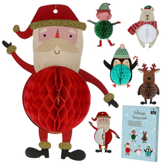 Christbaumschmuck Weihnachtsfiguren Honeycomb 5er Set bunt Papier 300gsm Hänger Rentier Elf Pinguin Santa Eisbär