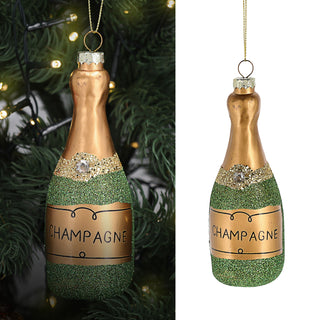 Christbaumschmuck Champagner handbemalt 6x14x6cm Glas bunt Glitzer Weihnachtsaufhänger Baumschmuck
