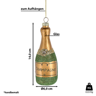 Christbaumschmuck Champagner handbemalt 6x14x6cm Glas bunt Glitzer Weihnachtsaufhänger Baumschmuck