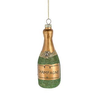 Christbaumschmuck Champagner handbemalt 6x14x6cm Glas bunt Glitzer Weihnachtsaufhänger Baumschmuck