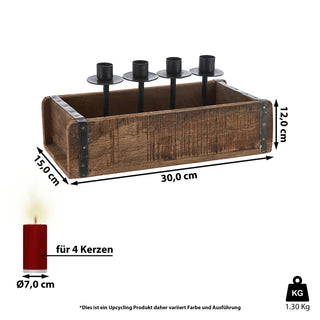 Holzkiste Ziegelform Kerzenständer Altholz 30x15cm/58x12cm Upcycling Buche Used Look Kiste Box Holzbox Stabkerzen