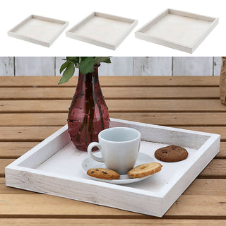 Holztablett 3er Set 3 Größen Holzstärke 1,2cm Paulowniaholz weiß quadratisch Tablett Dekotablett Servierschale