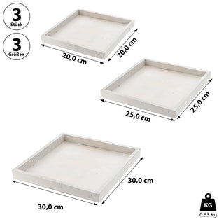 Holztablett 3er Set 3 Größen Holzstärke 1,2cm Paulowniaholz weiß quadratisch Tablett Dekotablett Servierschale