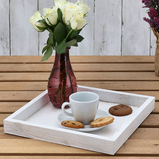 Holztablett 3er Set 3 Größen Holzstärke 1,2cm Paulowniaholz weiß quadratisch Tablett Dekotablett Servierschale