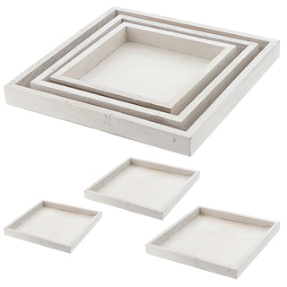 Holztablett 3er Set 3 Größen Holzstärke 1,2cm Paulowniaholz weiß quadratisch Tablett Dekotablett Servierschale