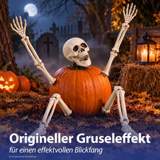 Skelett mit Erdspieß 5tlg. Kunststoff Totenschädel Knochenhände Knochenarme Knochenbeine Horrordekoration Skelettteile Gartenstecker Outdoor
