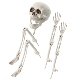 Skelett mit Erdspieß 5tlg. Kunststoff Totenschädel Knochenhände Knochenarme Knochenbeine Horrordekoration Skelettteile Gartenstecker Outdoor