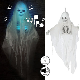 Geist mit Schleier animiert zum Aufhängen H140cm Sound LED Lichteffekt Berührungssensor Halloween-Party