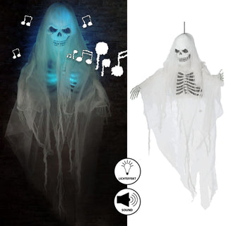 Geist mit Schleier animiert zum Aufhängen H140cm Sound LED Lichteffekt Berührungssensor Halloween-Party