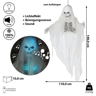 Geist mit Schleier animiert zum Aufhängen H140cm Sound LED Lichteffekt Berührungssensor Halloween-Party