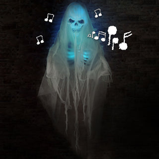 Geist mit Schleier animiert zum Aufhängen H140cm Sound LED Lichteffekt Berührungssensor Halloween-Party