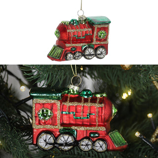 Christbaumschmuck Eisenbahn handbemalt 9x6x5cm Glas bunt Glitzer Weihnachtsaufhänger Baumschmuck
