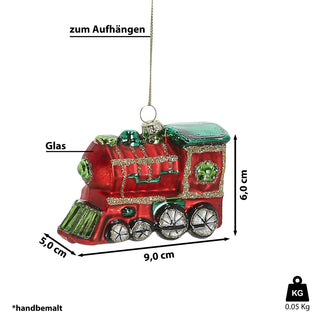 Christbaumschmuck Eisenbahn handbemalt 9x6x5cm Glas bunt Glitzer Weihnachtsaufhänger Baumschmuck