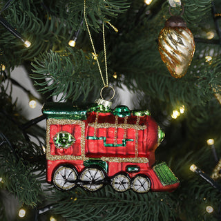 Christbaumschmuck Eisenbahn handbemalt 9x6x5cm Glas bunt Glitzer Weihnachtsaufhänger Baumschmuck