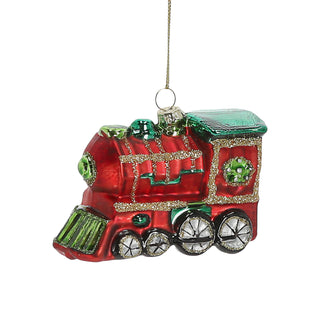 Christbaumschmuck Eisenbahn handbemalt 9x6x5cm Glas bunt Glitzer Weihnachtsaufhänger Baumschmuck