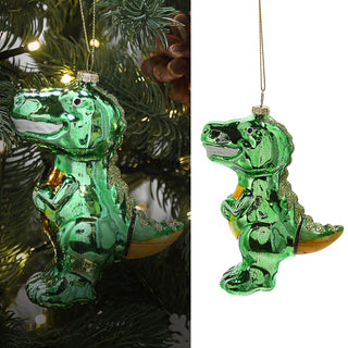 Christbaumschmuck Dinosaurier handbemalt 10x12x4,5cm Glas bunt Glitzer Weihnachtsaufhänger Baumschmuck