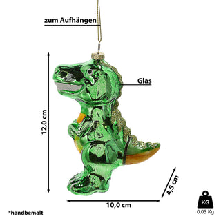 Christbaumschmuck Dinosaurier handbemalt 10x12x4,5cm Glas bunt Glitzer Weihnachtsaufhänger Baumschmuck