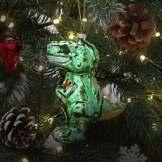 Christbaumschmuck Dinosaurier handbemalt 10x12x4,5cm Glas bunt Glitzer Weihnachtsaufhänger Baumschmuck