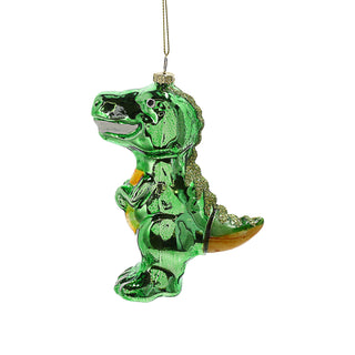 Christbaumschmuck Dinosaurier handbemalt 10x12x4,5cm Glas bunt Glitzer Weihnachtsaufhänger Baumschmuck