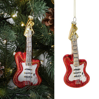 Christbaumschmuck Gitarre handbemalt 5,5x15x2,5cm Glas bunt Glitzer Weihnachtsaufhänger Baumschmuck