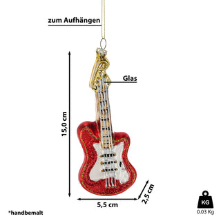Christbaumschmuck Gitarre handbemalt 5,5x15x2,5cm Glas bunt Glitzer Weihnachtsaufhänger Baumschmuck
