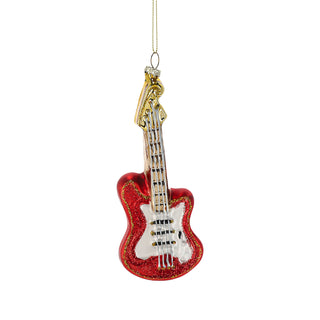 Christbaumschmuck Gitarre handbemalt 5,5x15x2,5cm Glas bunt Glitzer Weihnachtsaufhänger Baumschmuck
