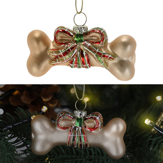 Christbaumschmuck Knochen handbemalt 8x4x2cm Glas bunt Glitzer Weihnachtsaufhänger Baumschmuck