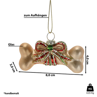 Christbaumschmuck Knochen handbemalt 8x4x2cm Glas bunt Glitzer Weihnachtsaufhänger Baumschmuck