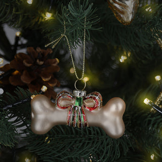 Christbaumschmuck Knochen handbemalt 8x4x2cm Glas bunt Glitzer Weihnachtsaufhänger Baumschmuck