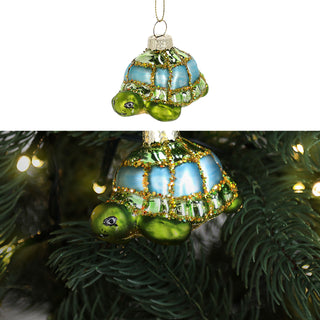 Christbaumschmuck Schildkröte handbemalt 7x5x5cm Glas grün Glitzer Weihnachtsaufhänger Baumschmuck
