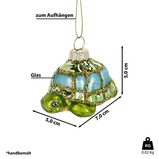 Christbaumschmuck Schildkröte handbemalt 7x5x5cm Glas grün Glitzer Weihnachtsaufhänger Baumschmuck