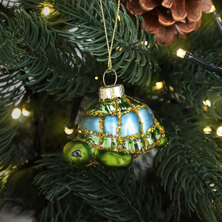 Christbaumschmuck Schildkröte handbemalt 7x5x5cm Glas grün Glitzer Weihnachtsaufhänger Baumschmuck